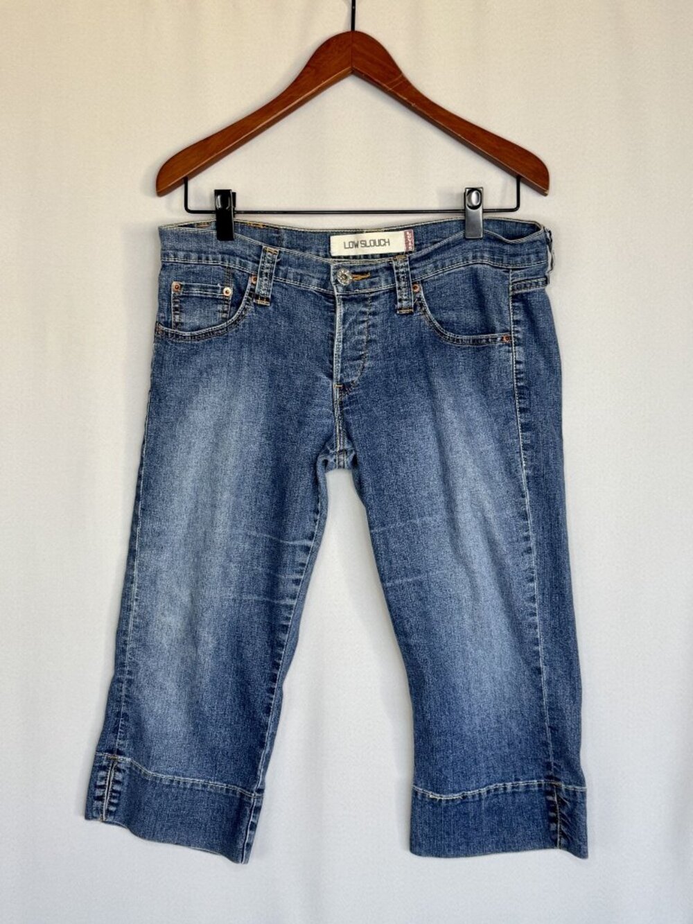 Vintage Y2K Levis Low Slouch Low Rise Button Straight Capri Stretch Jeans Size 8